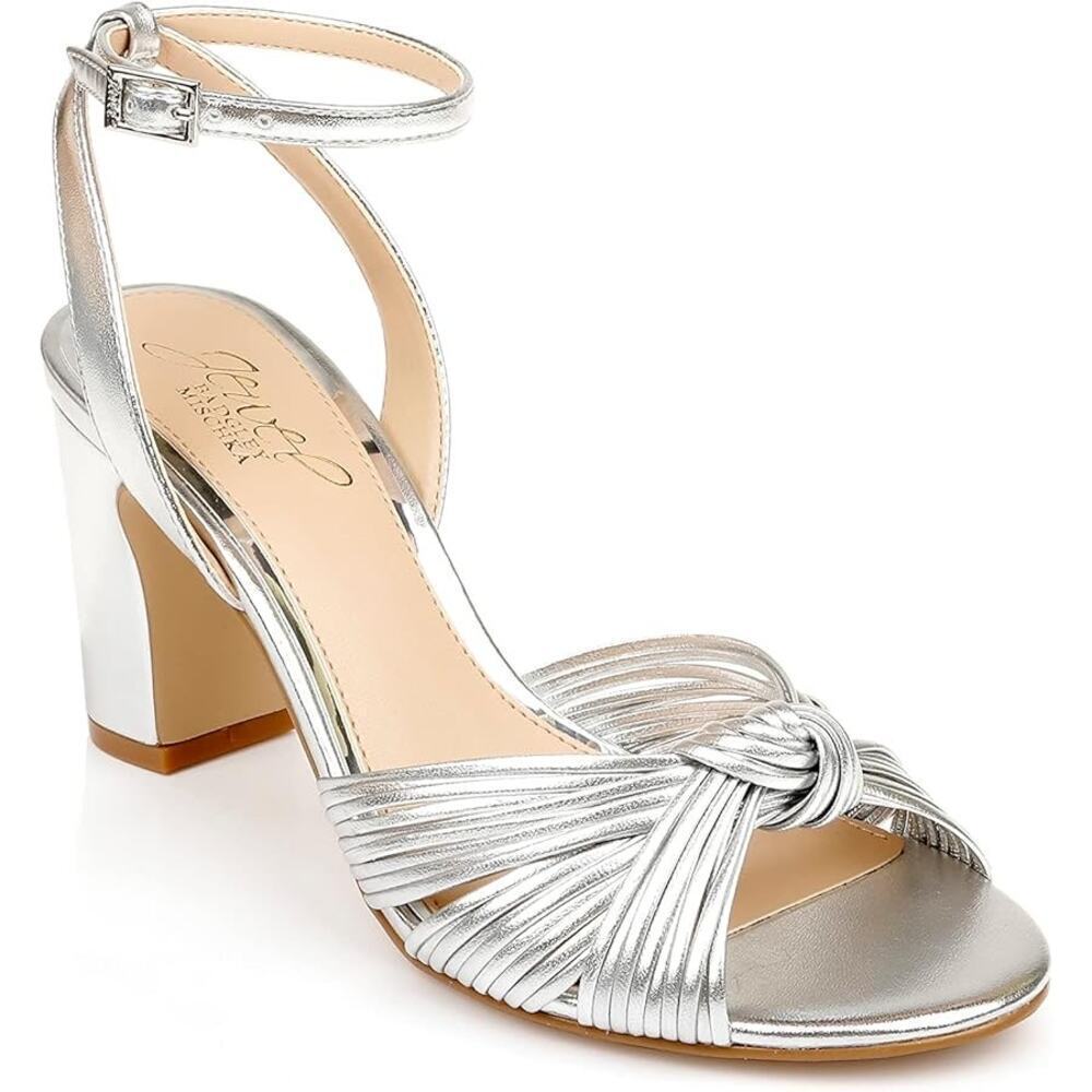 Jewel Badgley Mischka Christen Metallic Knotted Block Heel Sandal Size 7.5